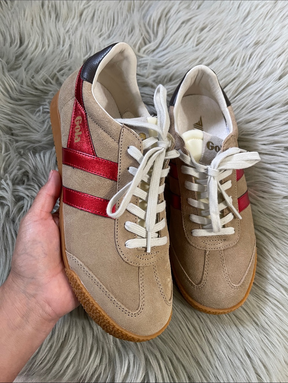 Gola Suede Sneakers with Red Metallic Stripes